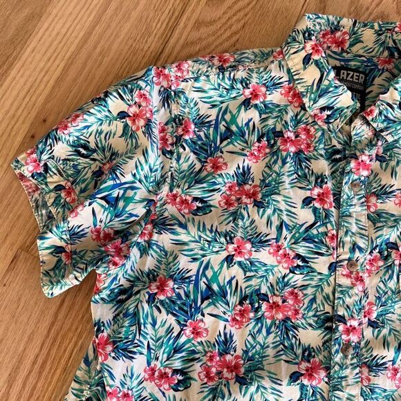 Lazer‎ Garment Company Multicolor floral tropical button up graphic Shirt Large - Picture 3 of 5